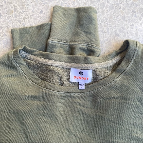Sundry Olive Crew Sweatshirt with White Stripes Size S - Picture 2 of 6